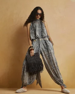 Grey Snake Chiffon Balloon Trousers
