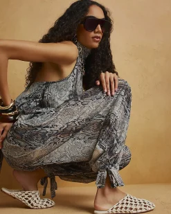 Grey Snake Chiffon Balloon Trousers