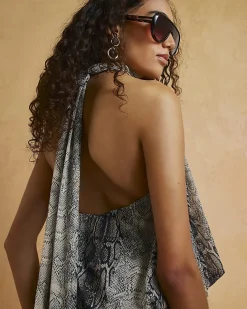 Grey Snake Halter Neck Bubble Hem Top