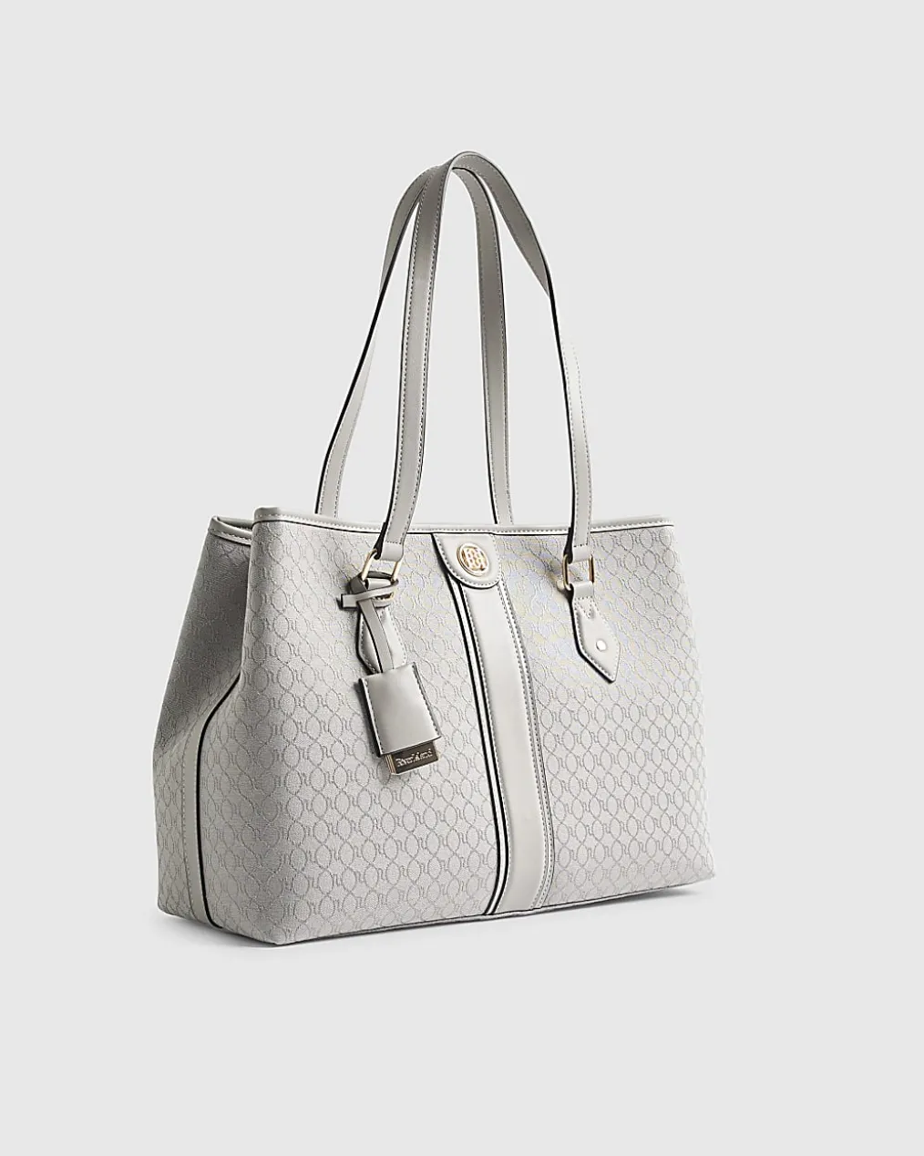 Grey Stripe Monogram Shopper Bag