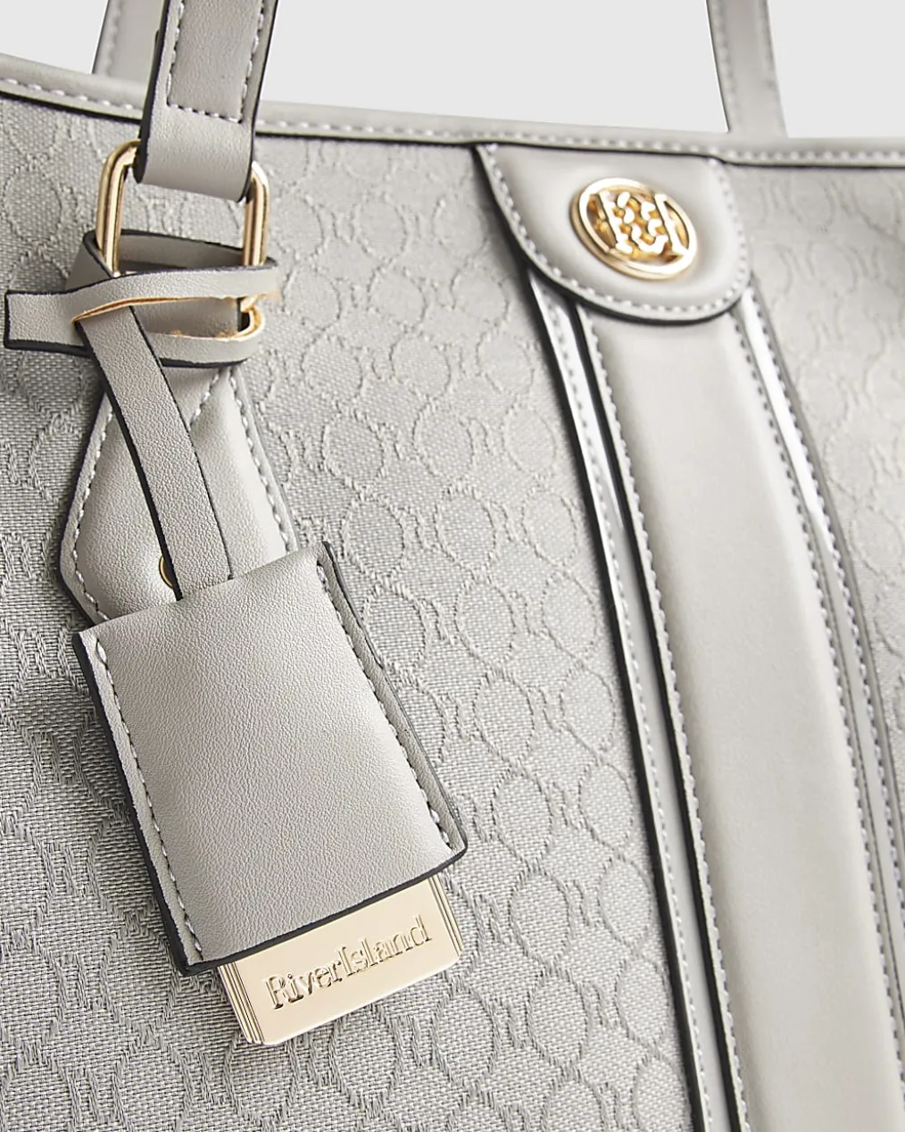 Grey Stripe Monogram Shopper Bag