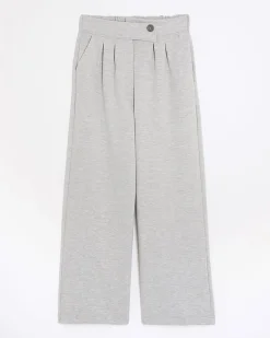 Grey Tailored Jersey Wide Leg Trousers