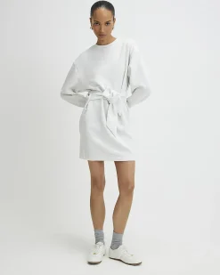 Grey Tie Front Mini Sweatshirt Dress