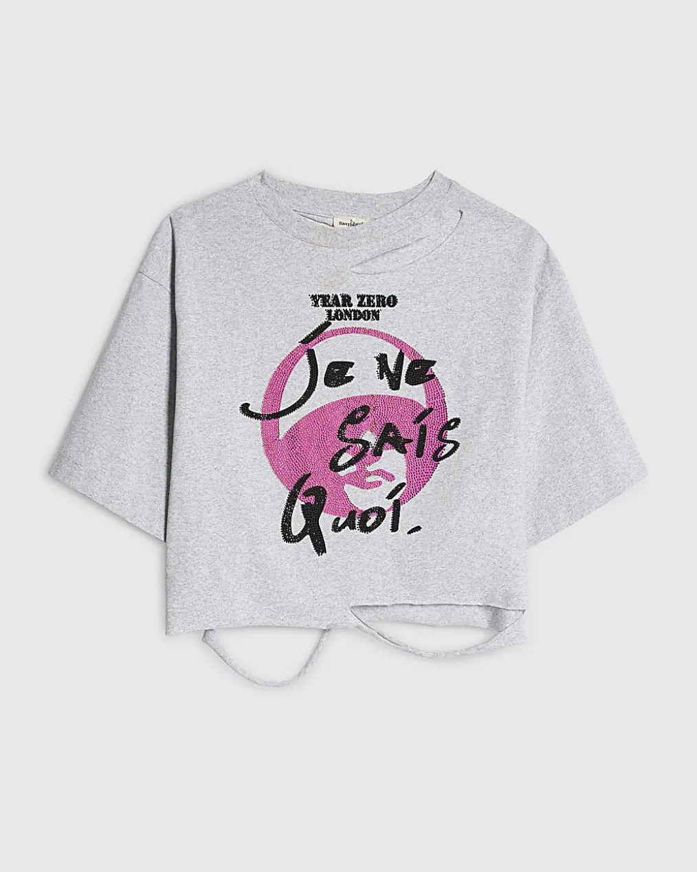 Grey Year Zero Embellished Crop T-Shirt
