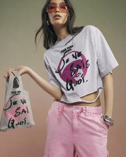 Grey Year Zero Embellished Crop T-Shirt