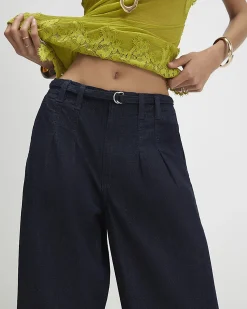 Indigo Wide Leg Tie Front Jeans