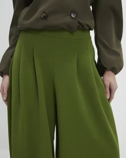 Khaki Balloon Leg Pleated Trousers