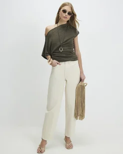 Khaki Banded Hem Drape Top
