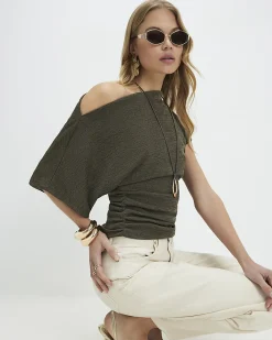 Khaki Banded Hem Drape Top