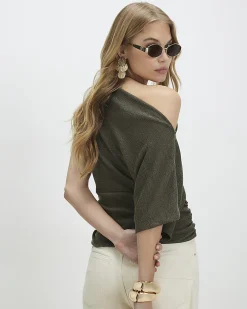 Khaki Banded Hem Drape Top