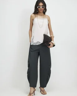 Khaki Barrel Leg Trousers