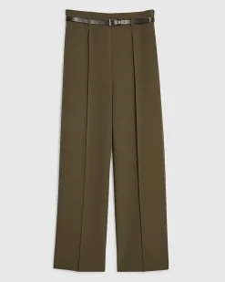 Khaki Belted Straight Leg Trousers