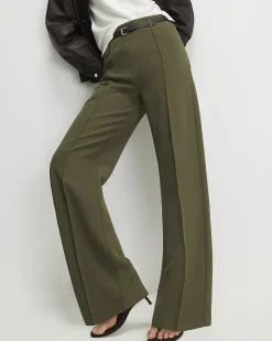 Khaki Belted Straight Leg Trousers