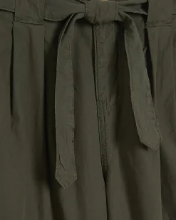 Khaki Belted Wide Leg Poplin Trousers