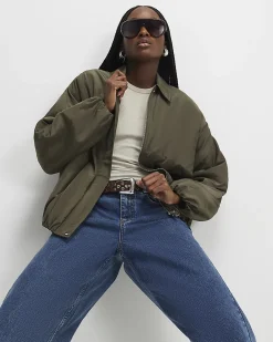 Khaki Bubble Hem Bomber Jacket