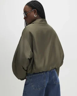 Khaki Bubble Hem Bomber Jacket