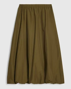 Khaki Bubble Hem Midi Skirt