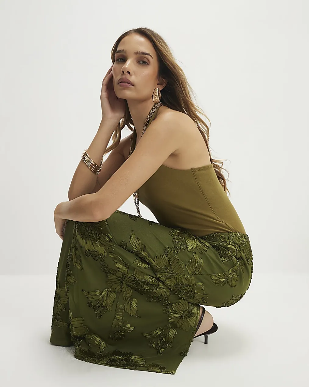 Khaki Cornelli Maxi Skirt