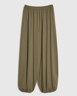 Khaki Cotton Blend Bubble Hem Trousers