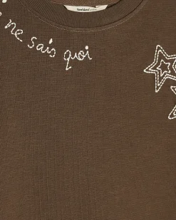 Khaki Cotton Blend Embroidered T-Shirt