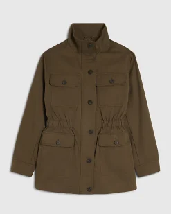 Khaki Cotton Blend Funnel Neck Jacket