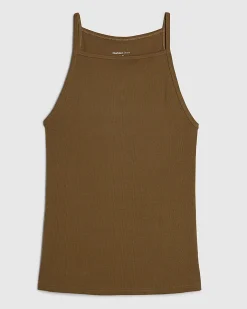 Khaki Cotton Blend Tank Top