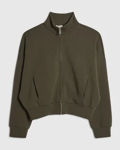 Khaki Cotton blend Zip Up Sweatshirt