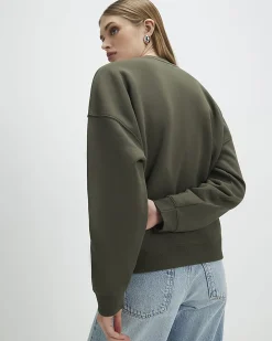 Khaki Cotton Embroidered Floral Sweatshirt
