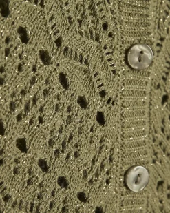 Khaki Cotton Metallic Knit Scallop Trim Top