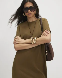 Khaki Cotton T-Shirt Midi Dress