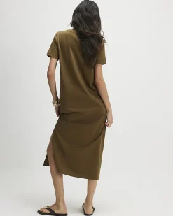 Khaki Cotton T-Shirt Midi Dress