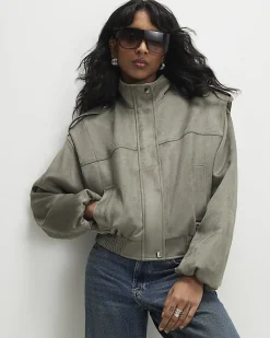 Khaki Faux Suede Shoulder Detail Jacket