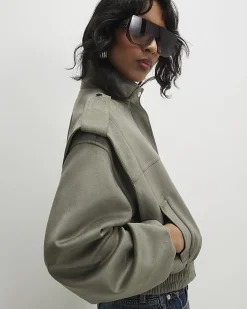 Khaki Faux Suede Shoulder Detail Jacket