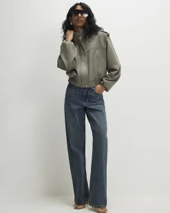 Khaki Faux Suede Shoulder Detail Jacket