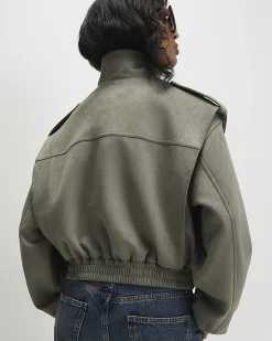 Khaki Faux Suede Shoulder Detail Jacket