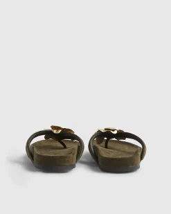 Khaki Flower Toe Thong Flat Sandals