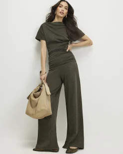 Khaki Glitter Drape Top