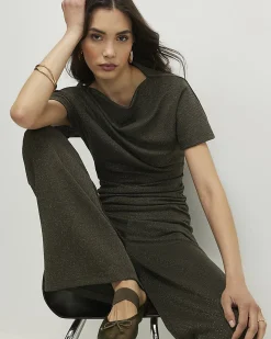Khaki Glitter Drape Top