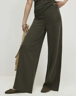 Khaki Glitter Wide Leg Trousers