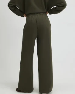 Khaki Jersey Tailored Wide Leg Trousers