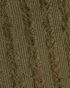 Khaki Knitted Fringed Midi Skirt