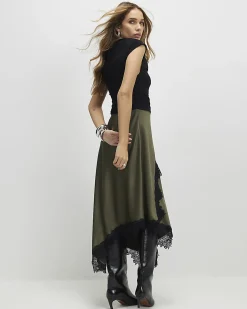 Khaki Lace Hybrid Drape Maxi Dress