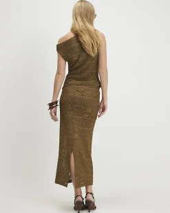 Khaki Lace Midi Skirt