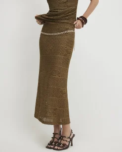 Khaki Lace Midi Skirt