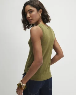 Khaki Linen Blend Fine Knit Vest Top