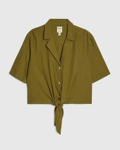 Khaki Linen Blend Short Sleeve Shirt