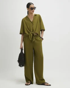 Khaki Linen Blend Short Sleeve Shirt