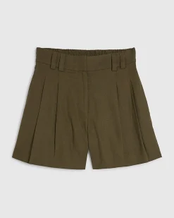 Khaki Linen Blend Tailored Shorts