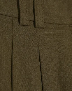 Khaki Linen Blend Tailored Shorts