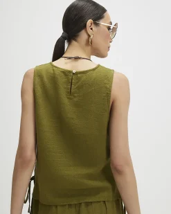 Khaki Linen Blend Tie Side Tank Top